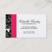 赤いマゼンタの名札が付いている白黒ダマスク織 名刺 (裏面)