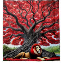 赤いマネードライオン シャワーカーテン