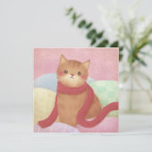 赤いマフラーが似合うネコのイラスト 招待状 (スタンド正面)