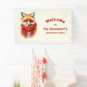 赤いマフラーのかわいいキツネのクリスマスパーティー歓迎 横断幕 (インサイチュ)