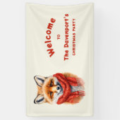 赤いマフラーのかわいいキツネのクリスマスパーティー歓迎 横断幕 (縦)