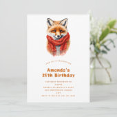 赤いマフラーのかわいいキツネの秋のイメージの誕生日 招待状 (スタンド正面)