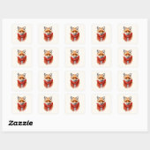 赤いマフラーのかわいい狐の秋の画像 スクエアシール (シート)