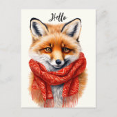 赤いマフラーのかわいい狐の秋の画像 ポストカード (正面)