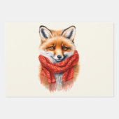 赤いマフラーのかわいい狐の秋の画像 ラッピングペーパーシート (正面2)