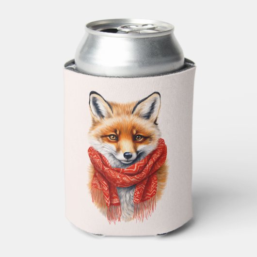 赤いマフラーのかわいい狐の秋の画像 缶クーラー (缶正面)