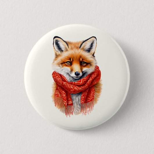 赤いマフラーのかわいい狐の秋の画像 缶バッジ (正面)