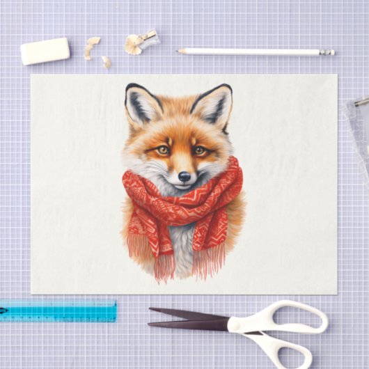 赤いマフラーのかわいい狐の秋の画像 薄葉紙 (クラフト)
