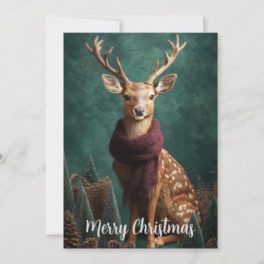 赤いマフラーの祭りの鹿のクリスマスアート シーズンカード (正面)