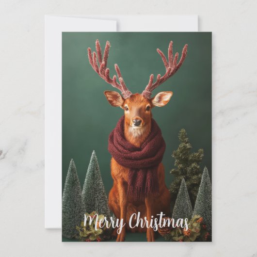 赤いマフラーの祭りの鹿のクリスマスアート シーズンカード (正面)
