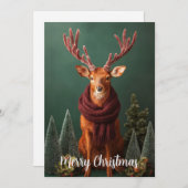 赤いマフラーの祭りの鹿のクリスマスアート シーズンカード (正面/裏面)