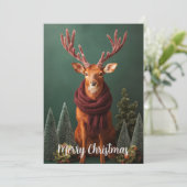 赤いマフラーの祭りの鹿のクリスマスアート シーズンカード (スタンド正面)