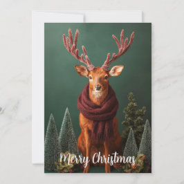 赤いマフラーの祭りの鹿のクリスマスアート シーズンカード
