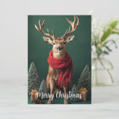 赤いマフラーの祭りの鹿のクリスマスアート シーズンカード (スタンド正面)