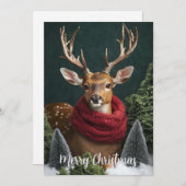 赤いマフラーの祭りの鹿のクリスマスアート シーズンカード (正面/裏面)
