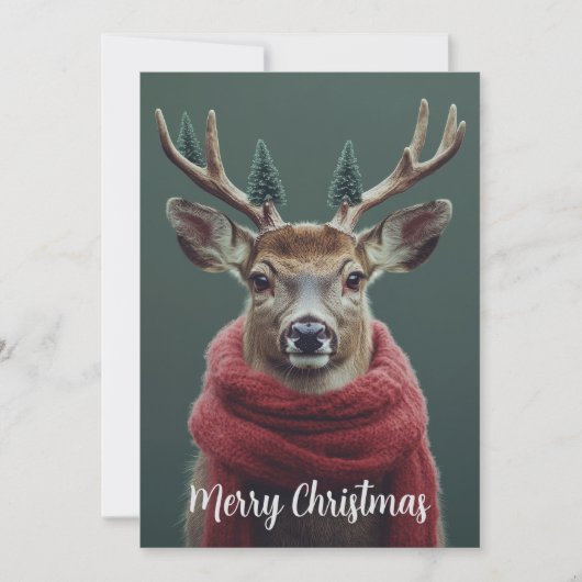 赤いマフラーの祭りの鹿のクリスマスアート シーズンカード (正面)