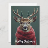 赤いマフラーの祭りの鹿のクリスマスアート シーズンカード (正面/裏面)
