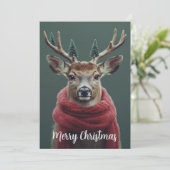 赤いマフラーの祭りの鹿のクリスマスアート シーズンカード (スタンド正面)