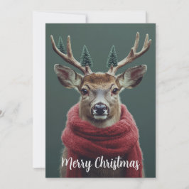 赤いマフラーの祭りの鹿のクリスマスアート シーズンカード