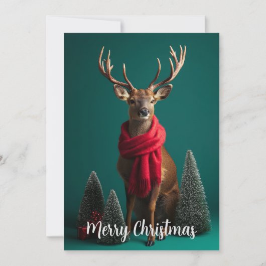 赤いマフラーの祭りの鹿のクリスマスアート シーズンカード (正面)