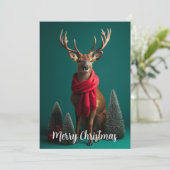赤いマフラーの祭りの鹿のクリスマスアート シーズンカード (スタンド正面)
