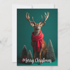 赤いマフラーの祭りの鹿のクリスマスアート シーズンカード