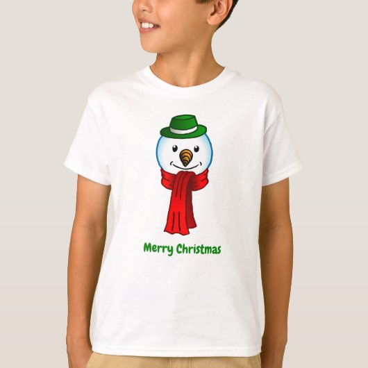 赤いマフラーをした幸せな雪だるま Tシャツ (正面)