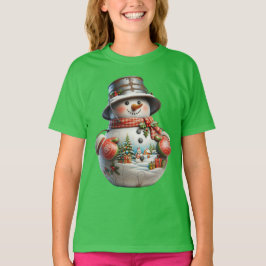 赤いマフラー+の+雪だるま、クリスマス、作者+ナターシャ+U Tシャツ
