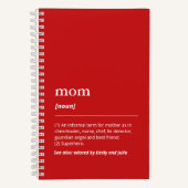 赤いママの定義面白いカスタム子供の名前 ノートブック (正面)