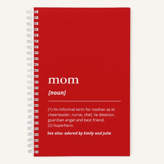 赤いママの定義 - ユニークで面白い子供の名前 ノートブック (正面)
