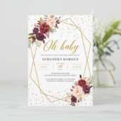 赤いマルサラ金ゴールド幾何学的フレーム赤ちゃんシャワー 招待状 (スタンド正面)