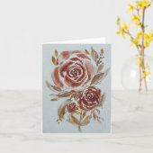 赤いマルーンバラの水色空白の カード (黄色い花)