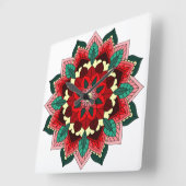 赤いマンダラ スクエア壁時計 (傾斜)