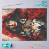 赤いマントとオオカミのデコパージュを着たおとぎ話の女 薄葉紙 (クラフト)