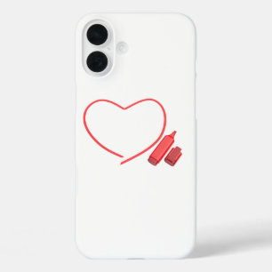 赤いマーカーと赤いハート iPhone 16 PLUSケース
