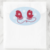 赤いミトンと雪 楕円形シール (バッグ)