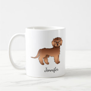 赤いミニチュア・ゴルデンドゥードルのキャラクター犬+名前 コーヒーマグカップ