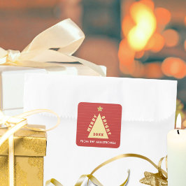 赤いミニマルなクリスマスツリーの名前ラベル スクエアシール
