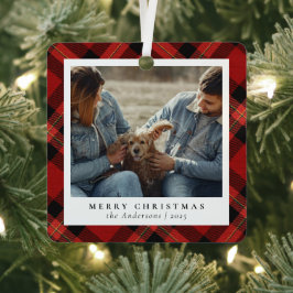 赤いミニマルプエレガントライドクリスマスカップルの写真 メタルオーナメント