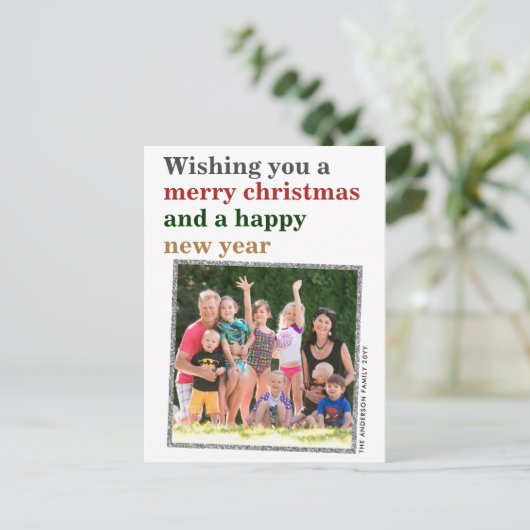 赤いミニマルメリークリスマス金ゴールド新年の写真 シーズンポストカード (スタンド正面)