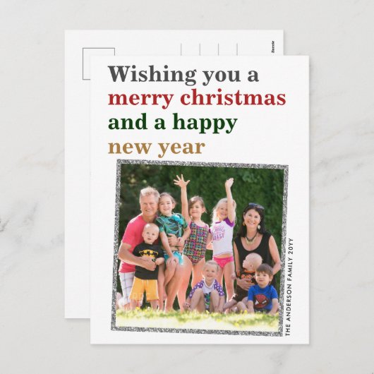 赤いミニマルメリークリスマス金ゴールド新年の写真 シーズンポストカード (正面/裏面)