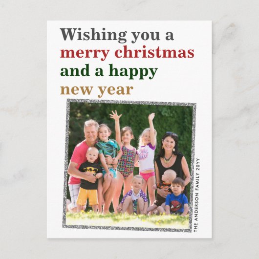 赤いミニマルメリークリスマス金ゴールド新年の写真 シーズンポストカード (正面)