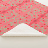 赤いミントグリーンとピンクの花の毛布 シェルパブランケット (3/4)