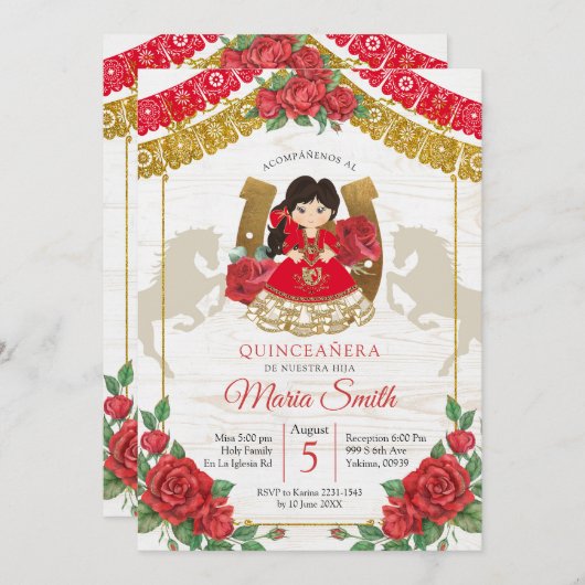 赤いメキシコンチャラのキンセアニェラ ウェスタン招待状 招待状 (正面/裏面)