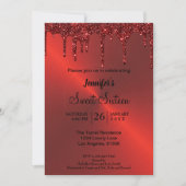 赤いメタリックなグリッター スウィート16 招待状 (正面)