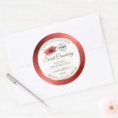 赤いメタリックグリッター 白ラベルにロゴを追加 ラウンドシール (封筒)