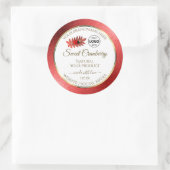 赤いメタリックグリッター 白ラベルにロゴを追加 ラウンドシール (バッグ)