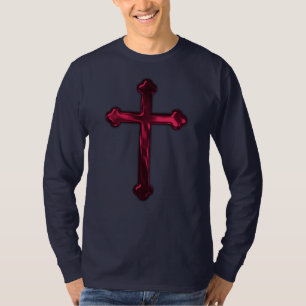 赤いメタリック ルック クロス フロント バック Tシャツ