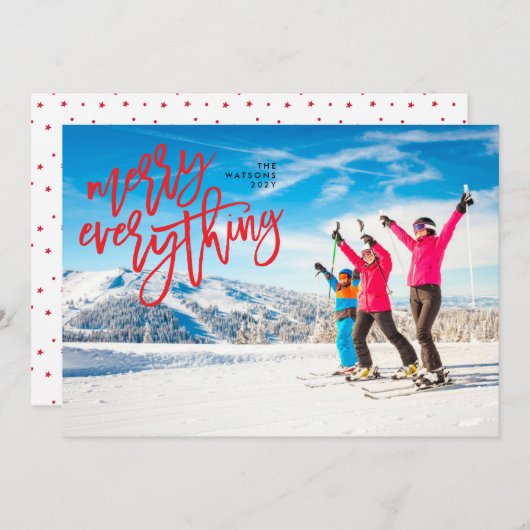 赤いメリーすべてのクリスマスの休日の写真カード シーズンカード (正面/裏面)