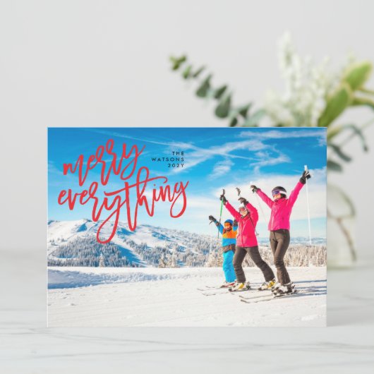 赤いメリーすべてのクリスマスの休日の写真カード シーズンカード (スタンド正面)